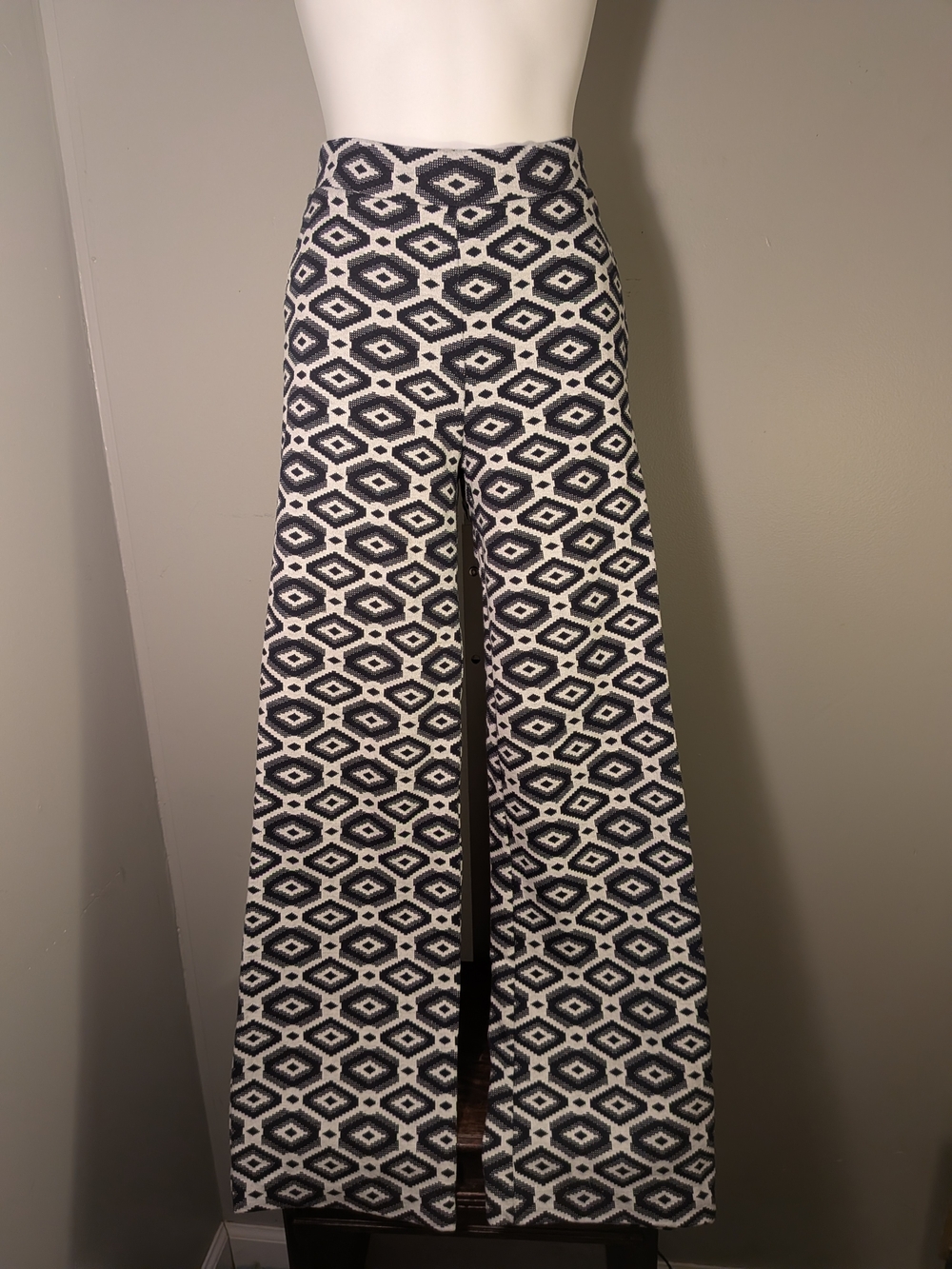 ZARA Jacquard Retro 70's Geometric High-Waisted Wide-Leg Pants Small